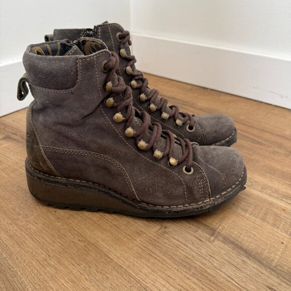 Fly London Malu Suede Lace Up Ankle Boots Moto Flat Bohemian Earthy 37 - Picture 3 of 9